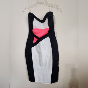 Womens Black and White One Piece with Pink Accent Dress